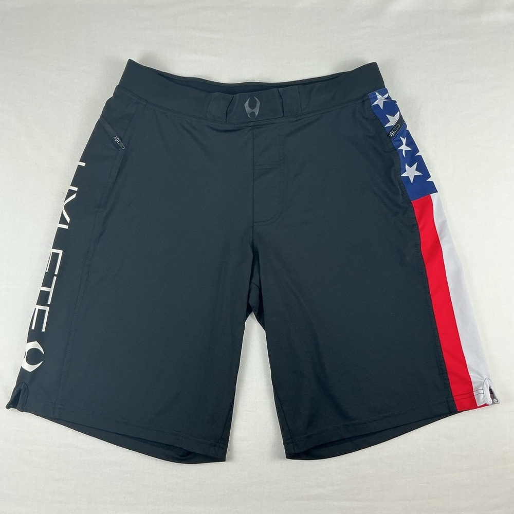 Hylete Men's Athletic Shorts,‎ Black/American Flag, Size Medium Regular